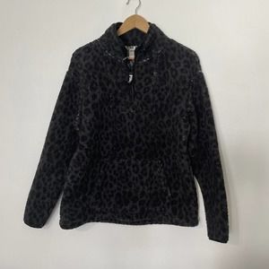 Victoria's Secret PINK Sherpa Animal Print Leopard Grey 1/4 zip Sweatshirt S